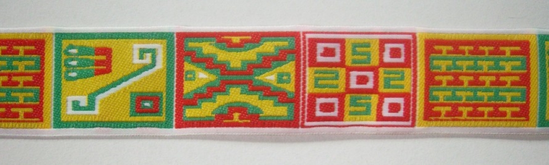 Red/Yellow/Green 1 1/8" Geometric Jacquard