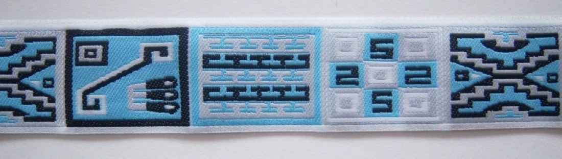 Ice Blue/Black 1 1/8" Geometric Jacquard