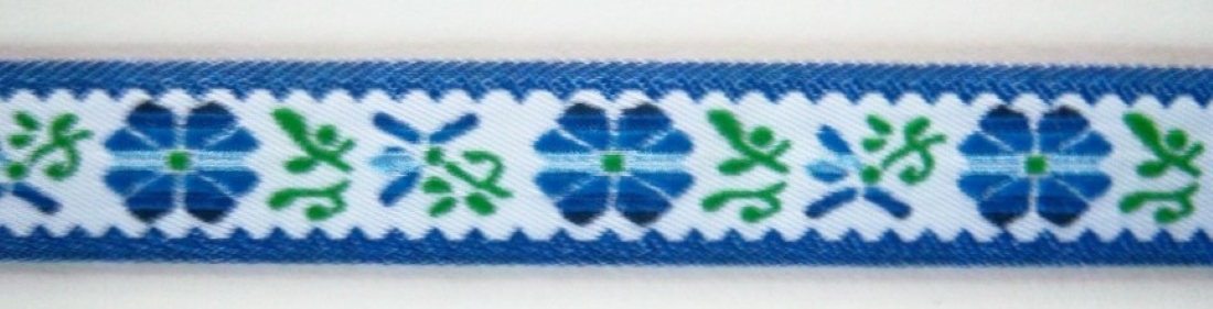 White/Royal Blue Floral 5/8" Jacquard