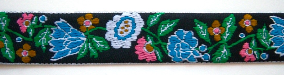 Black/Turquoise Floral 1" Jacquard