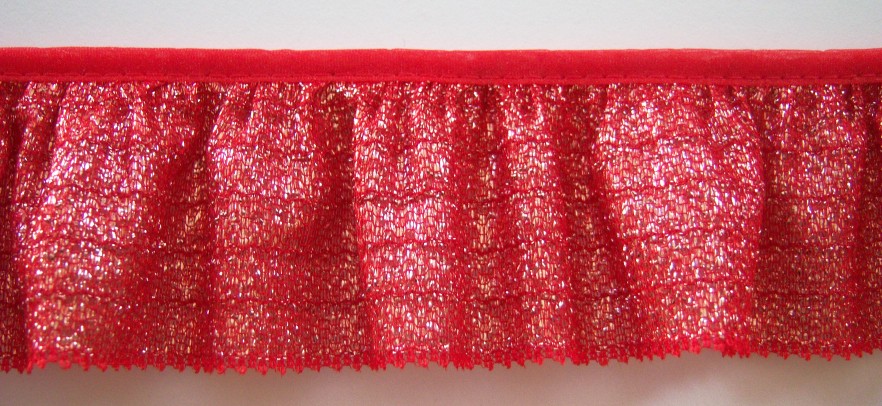 Red/Silver 2" Gathered Lace