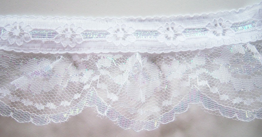 White Iridescent 2 3/4"  Gathered Lace