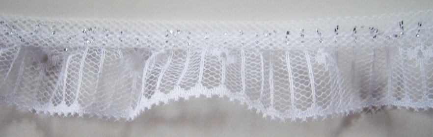 White/Silver Gathered 1 1/4" Lace