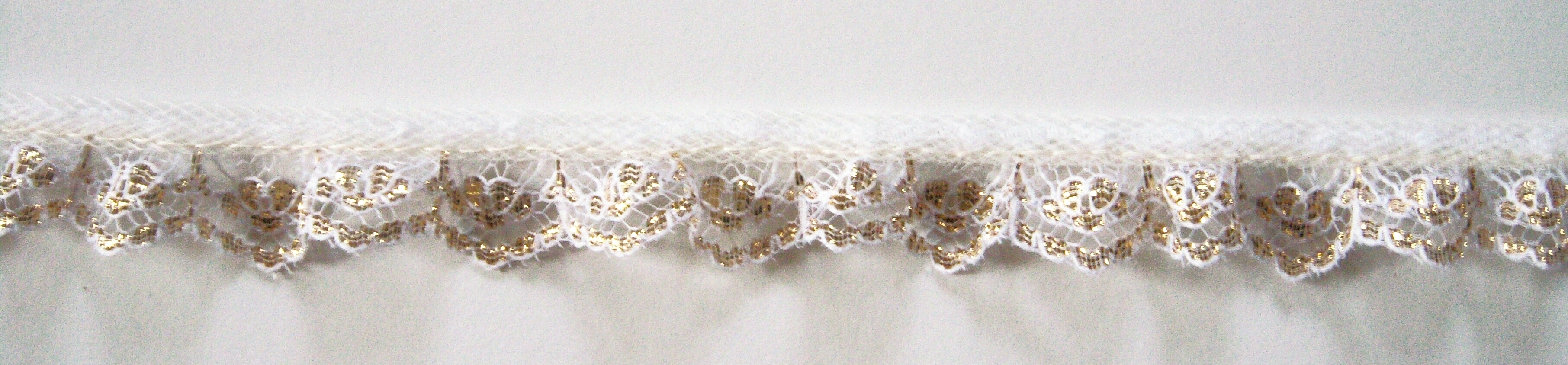 White/Gold Metallic 3/4" Ruffled Lace