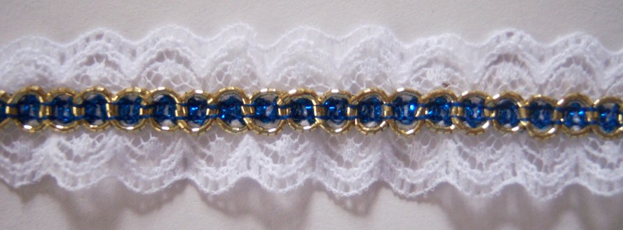 White/Sapphire/Gold Gathered Lace