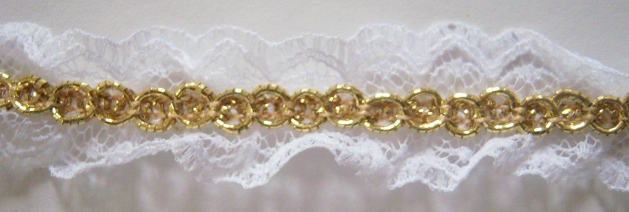 White/Gold 3/4" Gathered Lace