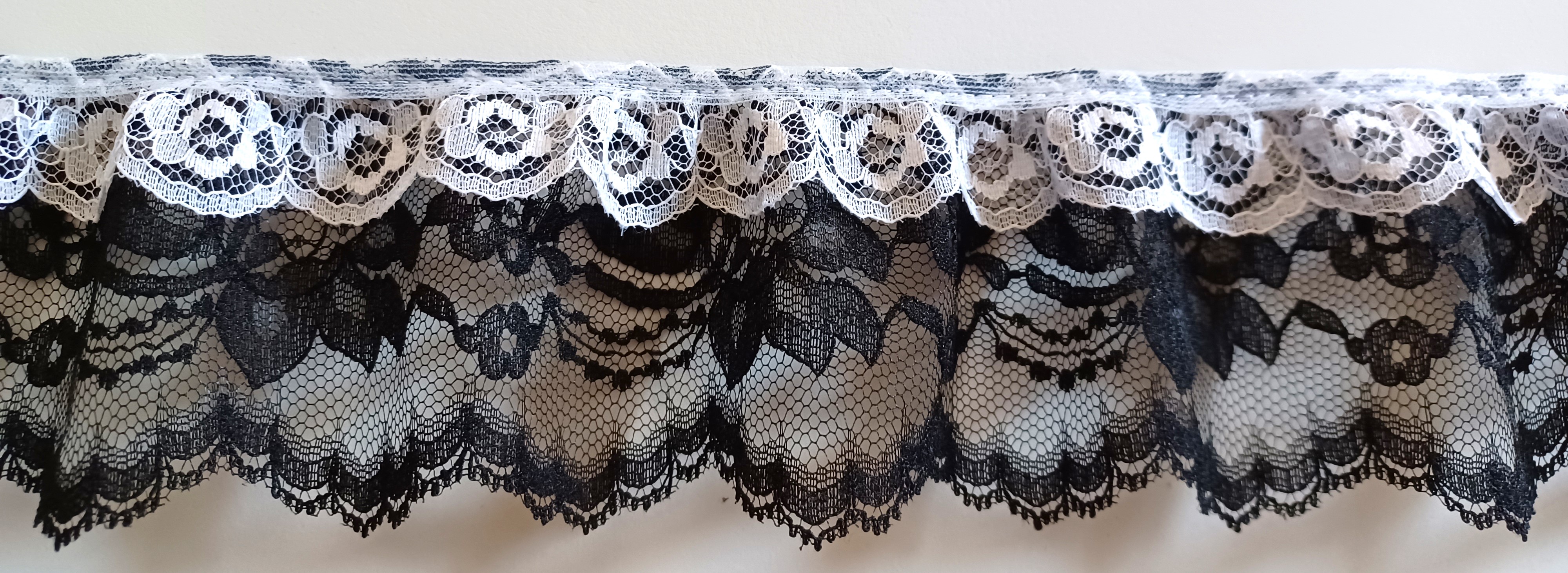 White/Black 3" Gathered Lace