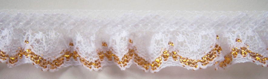 White/Gold 3/4" Gathered Lace