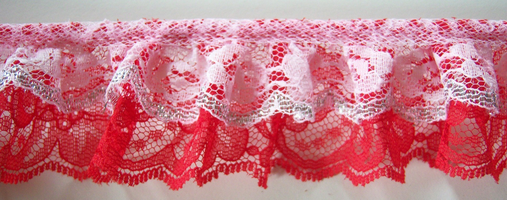 White/Silver/Red Gathered Lace