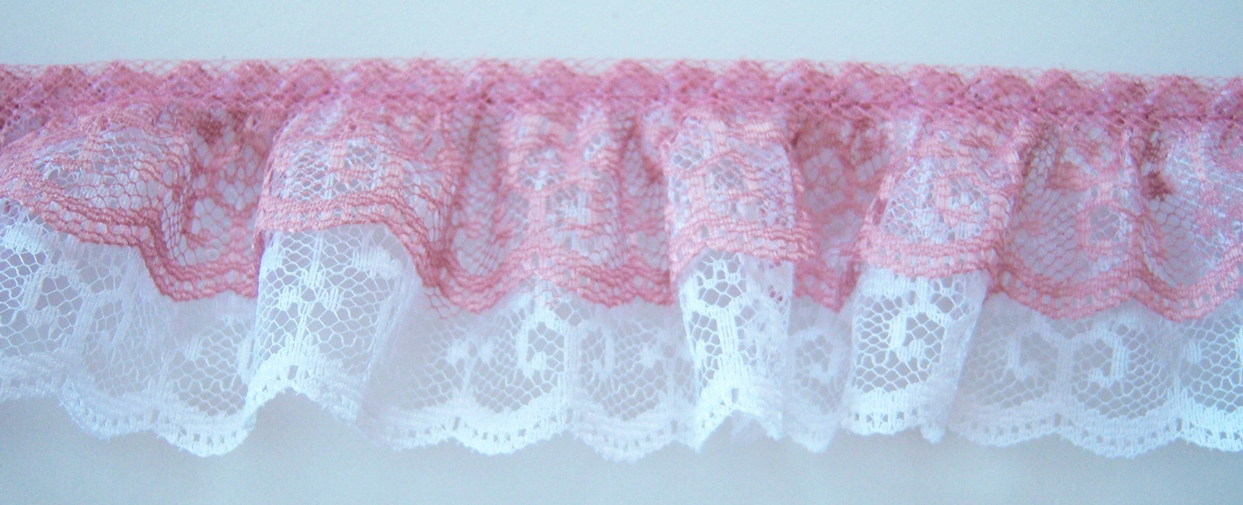 Dusty Rose/White Double Gathered Lace