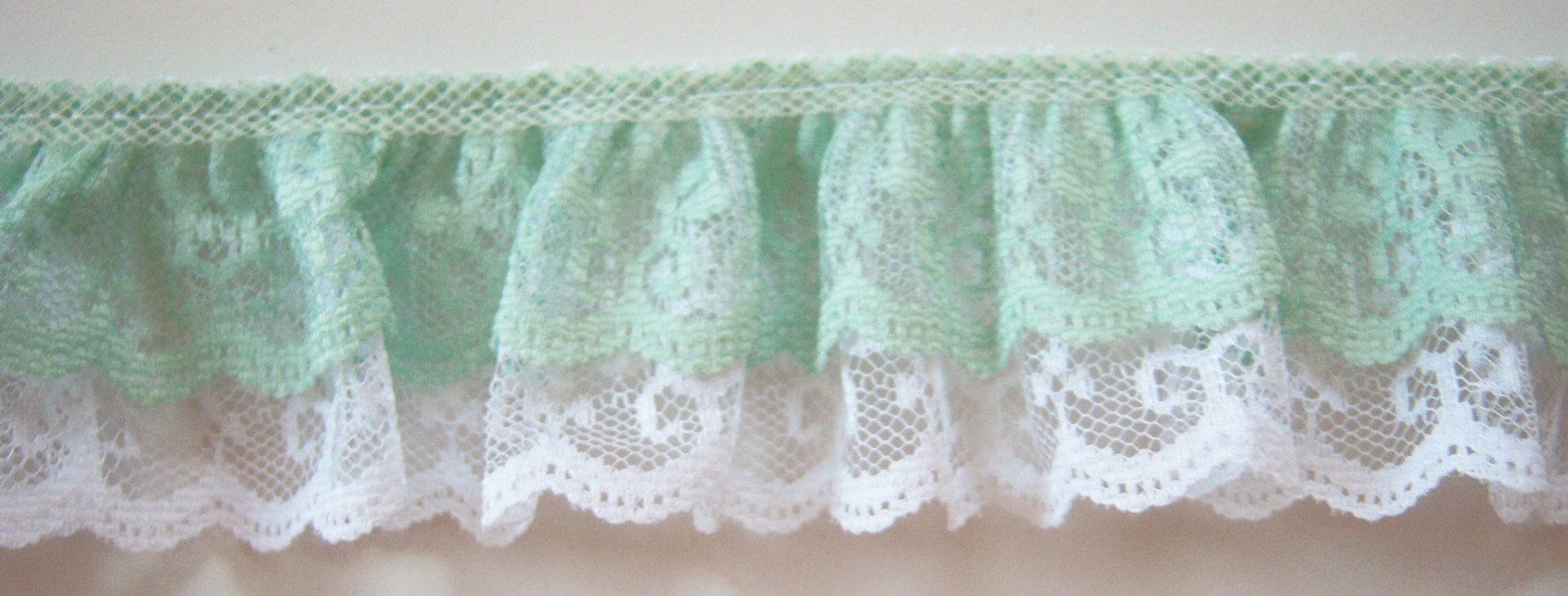 White/Seafoam Double Gathered Lace