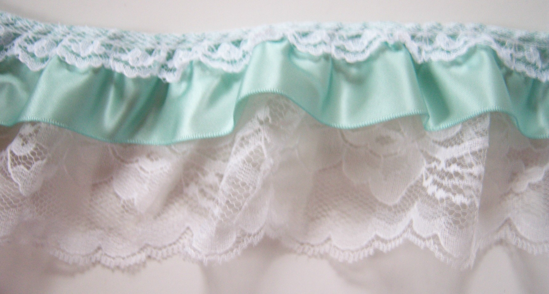 Mint Satin/Ivory Ruffled 3 1/4" Lace