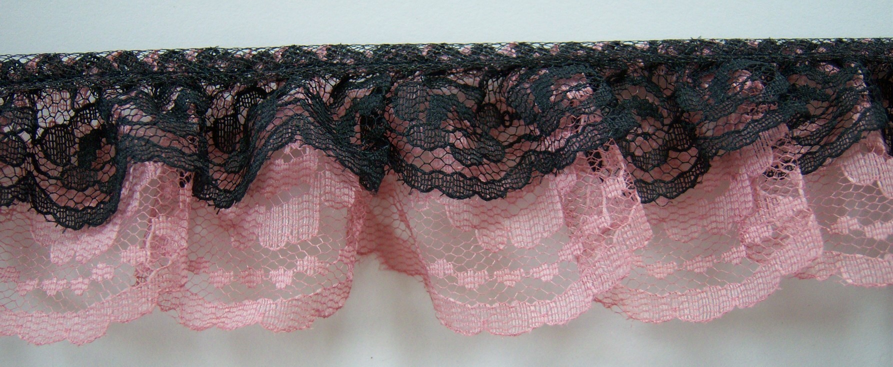 Black/Dusty Rose 2" Double Gathered Lace