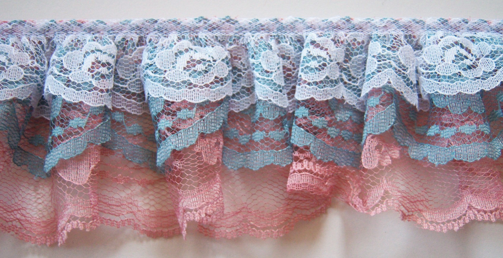 White/Blue/Dusty Rose Triple Lace