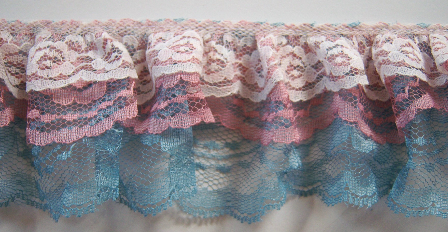 Eggshell/Dusty Rose/Ant. Blue Triple Lace