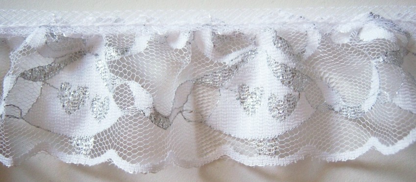 White/Silver 2" Gathered Lace