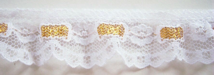 White/Gold Gathered 1" Lace