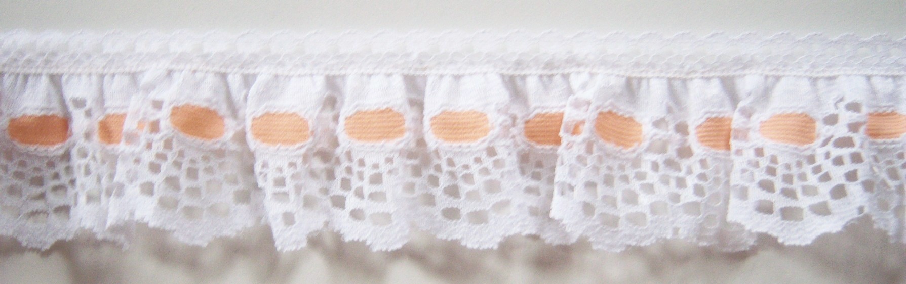 White/Peach Dot 1 3/4" Ruffled Lace