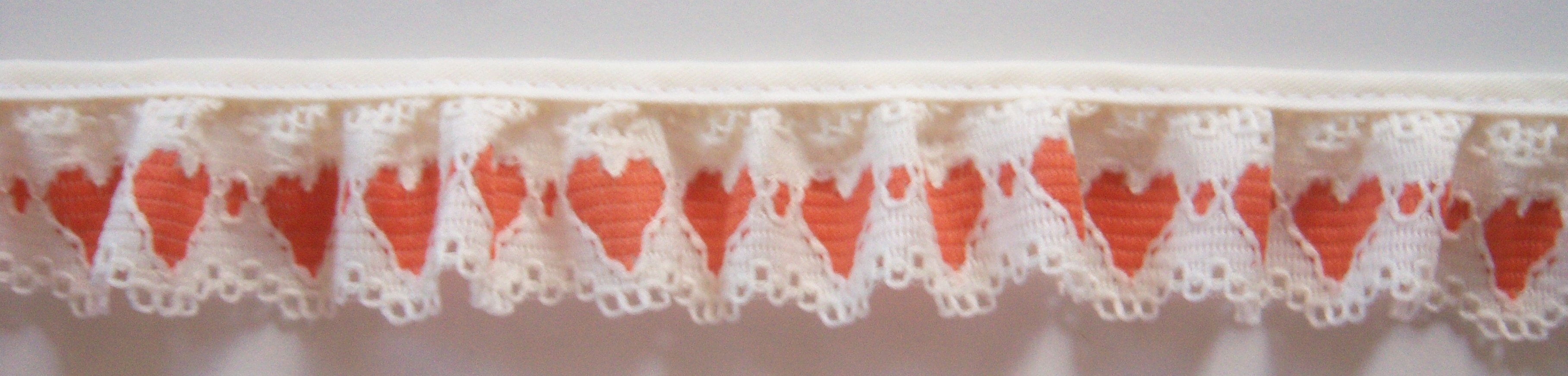 Ivory/Pumpkin Hearts 1" Ruffled Lace