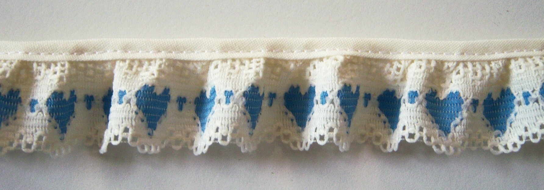 Ivory/Blue Hearts 1" Ruffled Lace