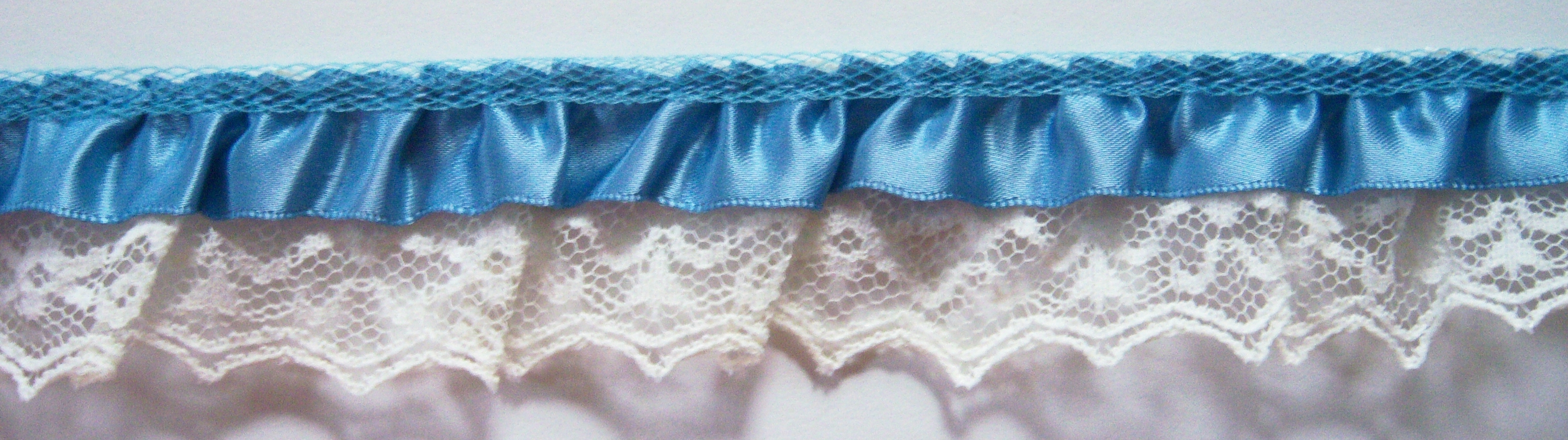 Antique Blue Satin/Ivory 1 1/2" Ruffled Lace