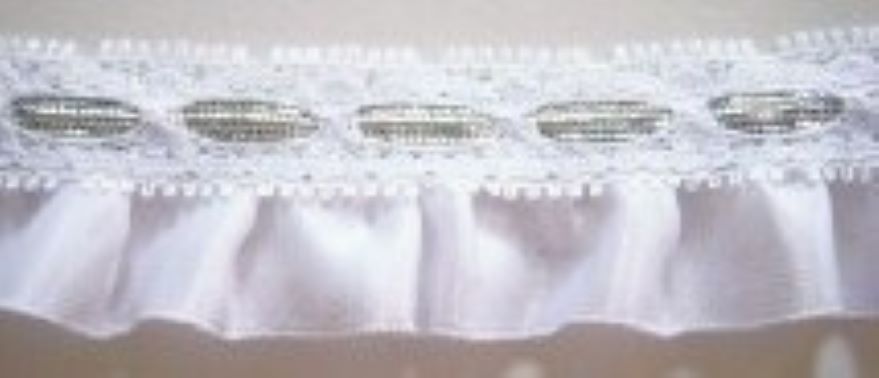 White Satin Ribbon/Silver 1 1/4" Gathered