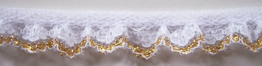 White/Gold 3/4" Gathered Lace