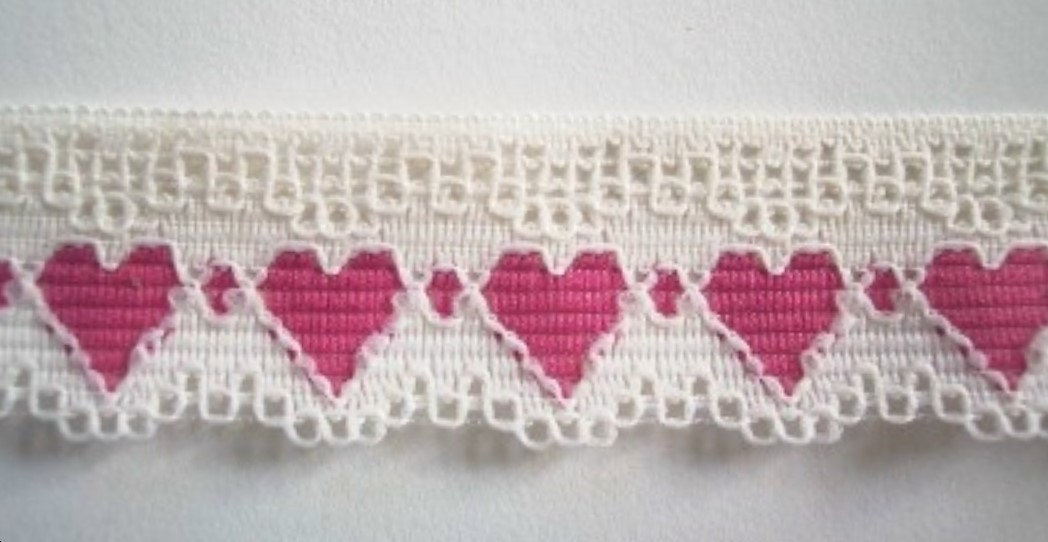 Ivory/Rasberry 1" Hearts Lace