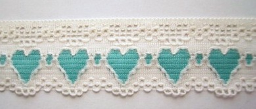 Ivory/Jade 1" Hearts Lace