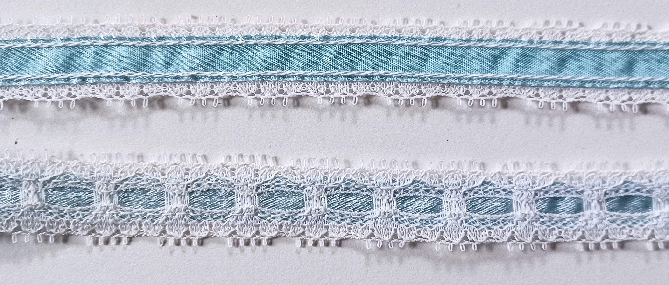 White/Baby Blue Satin 5/8" Lace