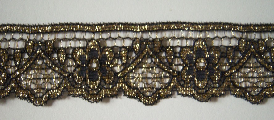 Black/Gold 1 3/8" Metallic Lace