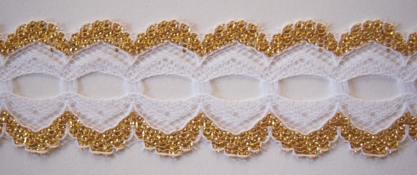 White/Gold 1 3/8" Metallic Lace