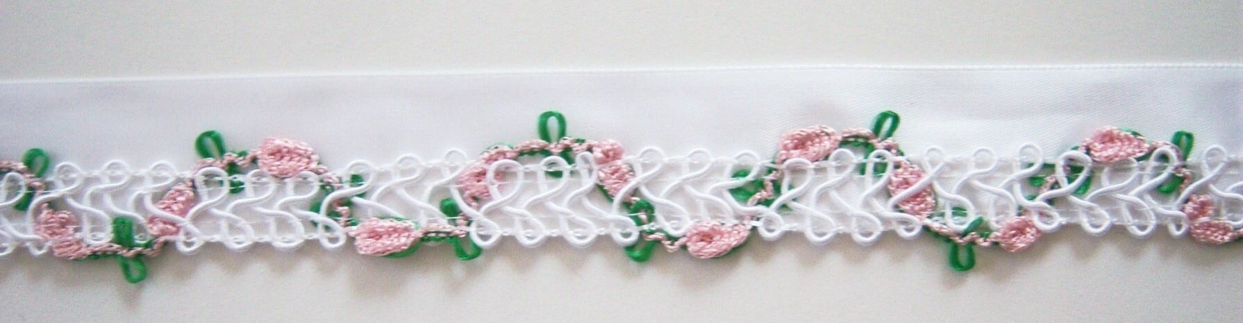 White Satin Ribbon/Pink Rosebraid