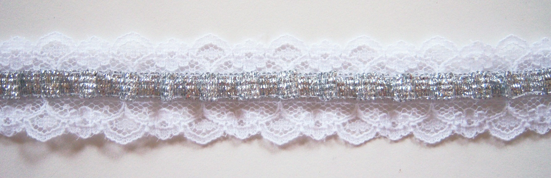 White/Silver Rusched 1 1/8" Lace