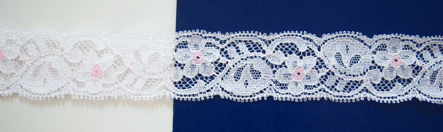 White/Pink 1 3/8" Nylon Lace