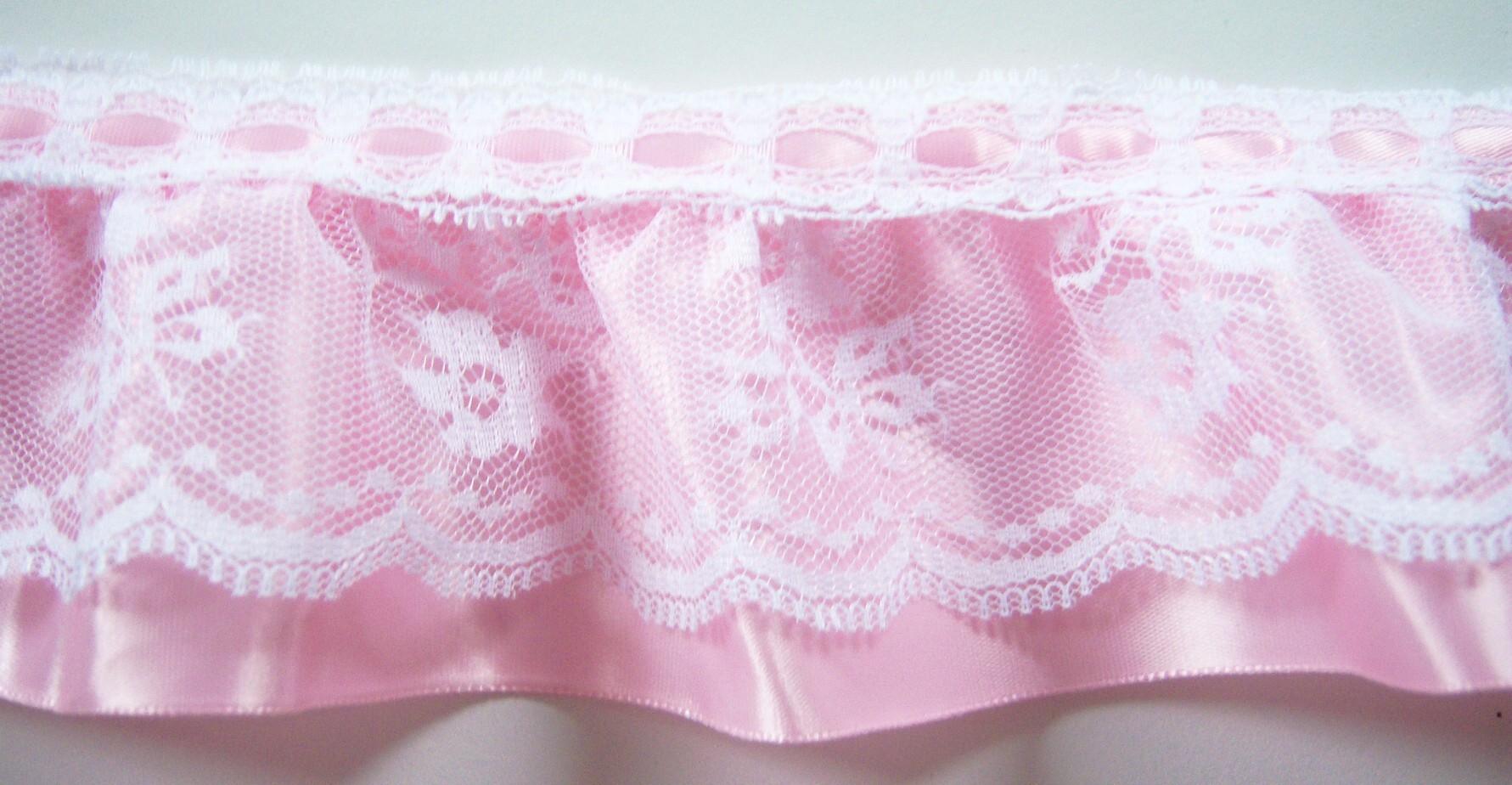 White/Pink Satin Ruffled 2 1/2" Lace