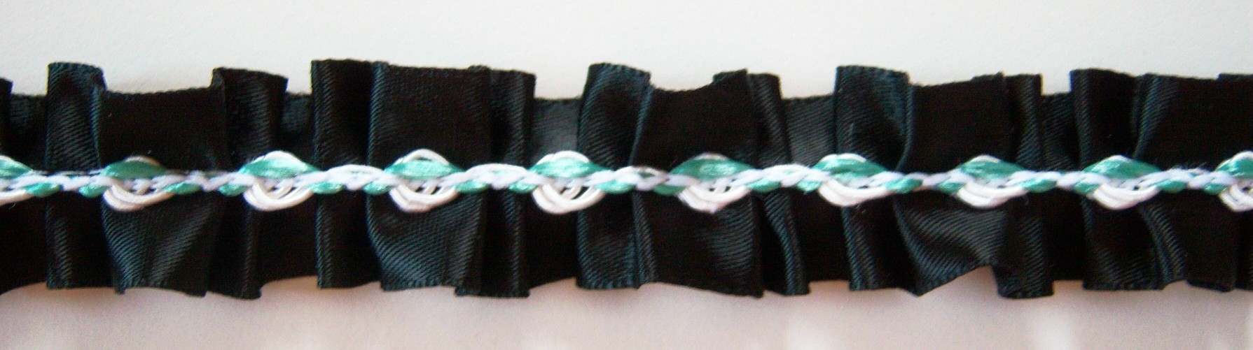 Black 1" Satin Ribbon/White/Mint Rosebraid