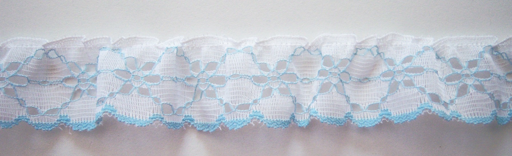 White/Aqua 1" Gathered Lace