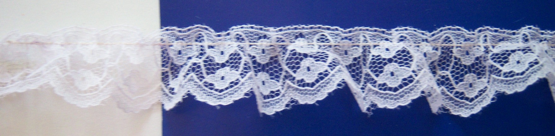 White 1 1/8" Gathered Nylon Lace