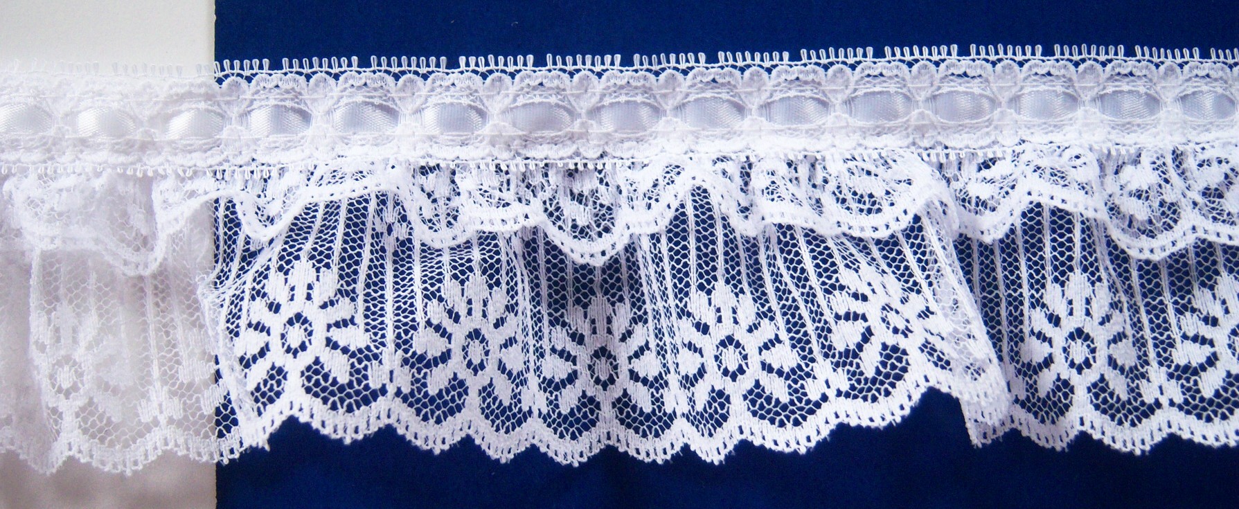 White Satin/White Ruffled 2 1/2 " Lace