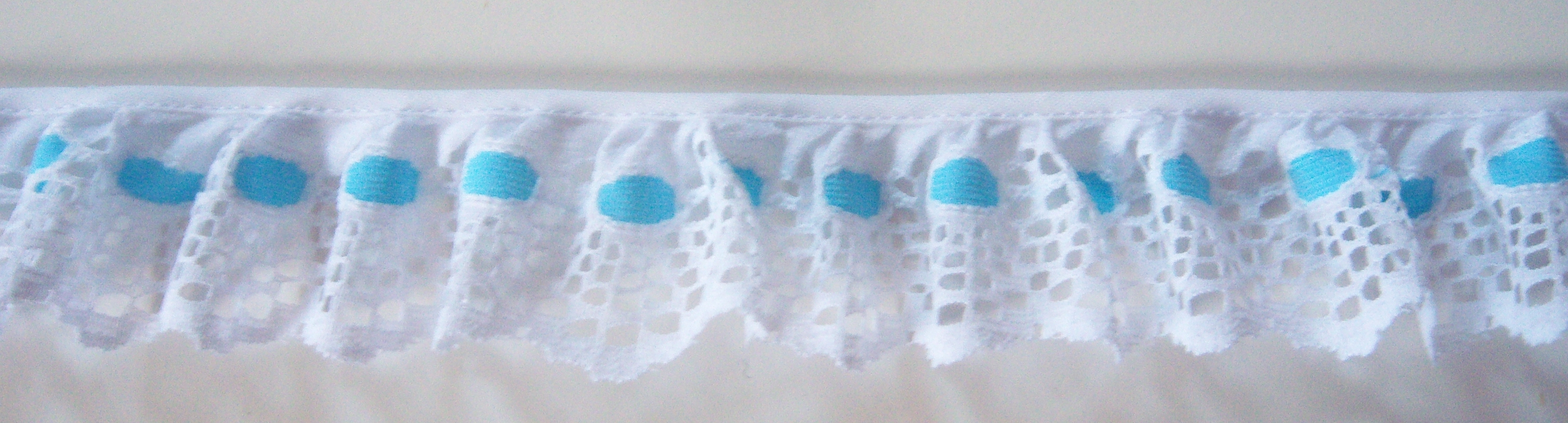 White/Blue 1 1/2" Ruffled Lace