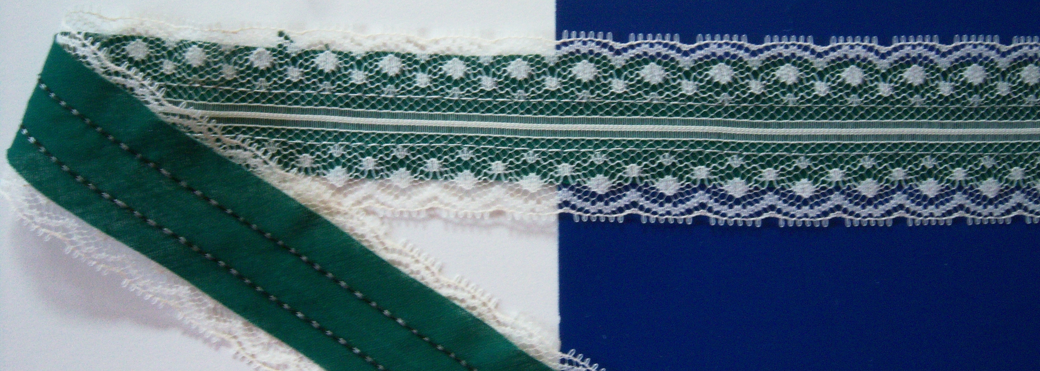 Ivory Lace Over Green 1 1/2" Ribbon