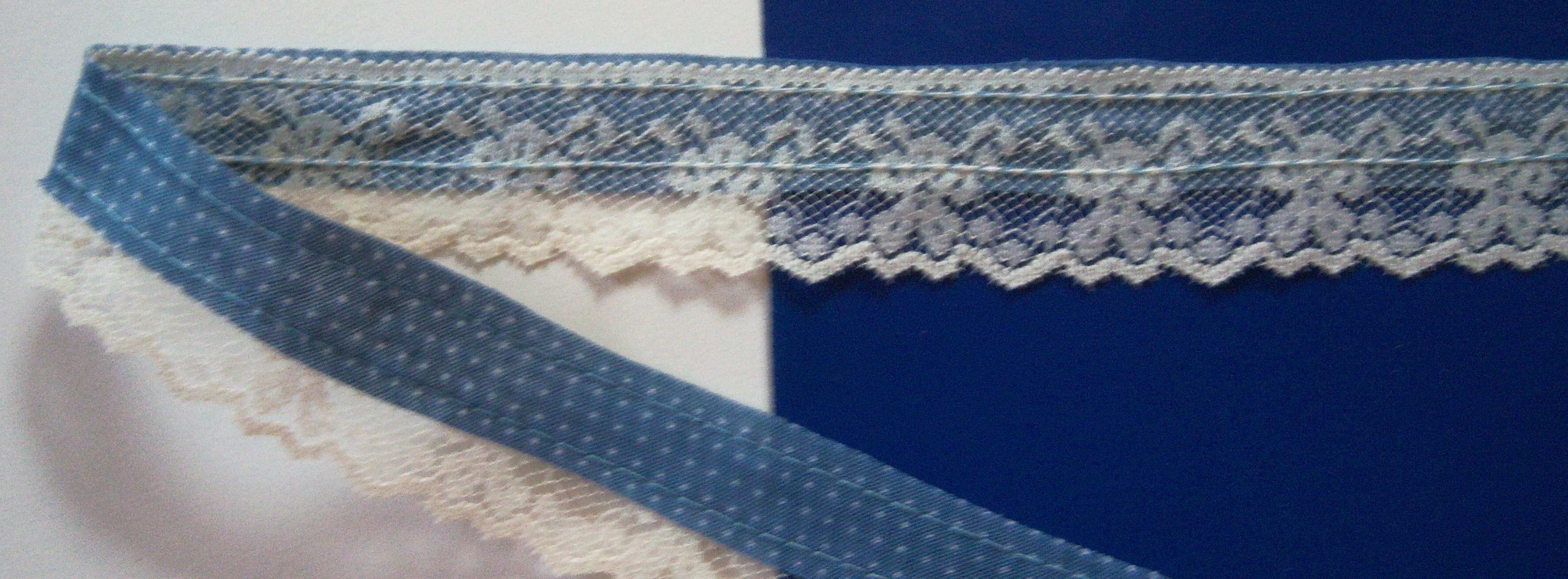 Ivory Lace Over Blue 1 1/8" Ribbon