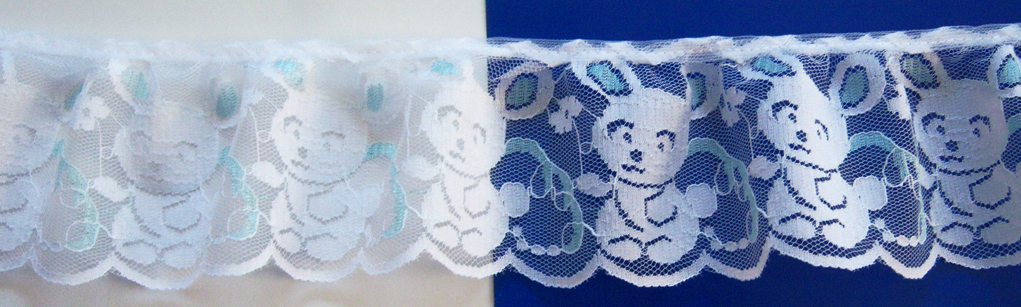 White/Mint Bunny 3" Ruffled Lace