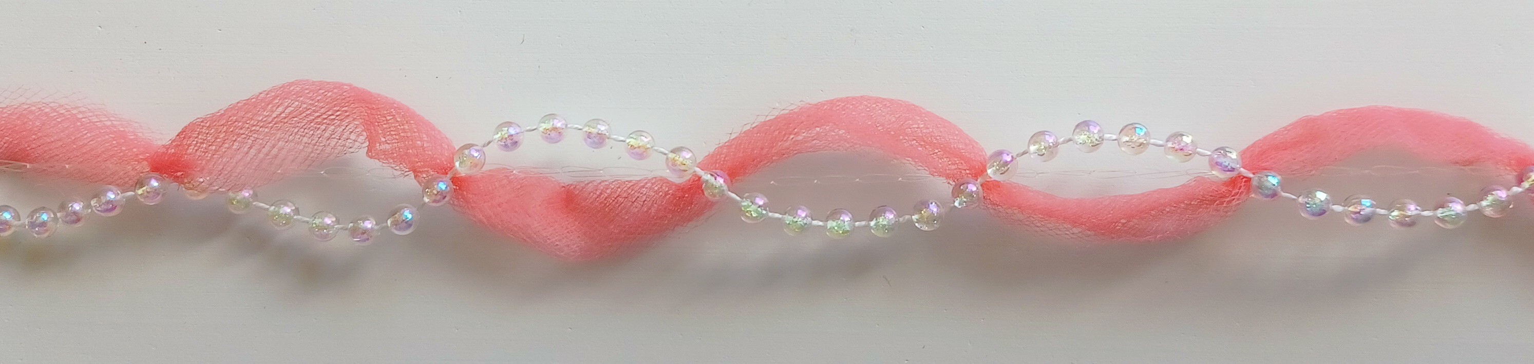 Coral Tulle/White Irid. Bead 3/4" Braid