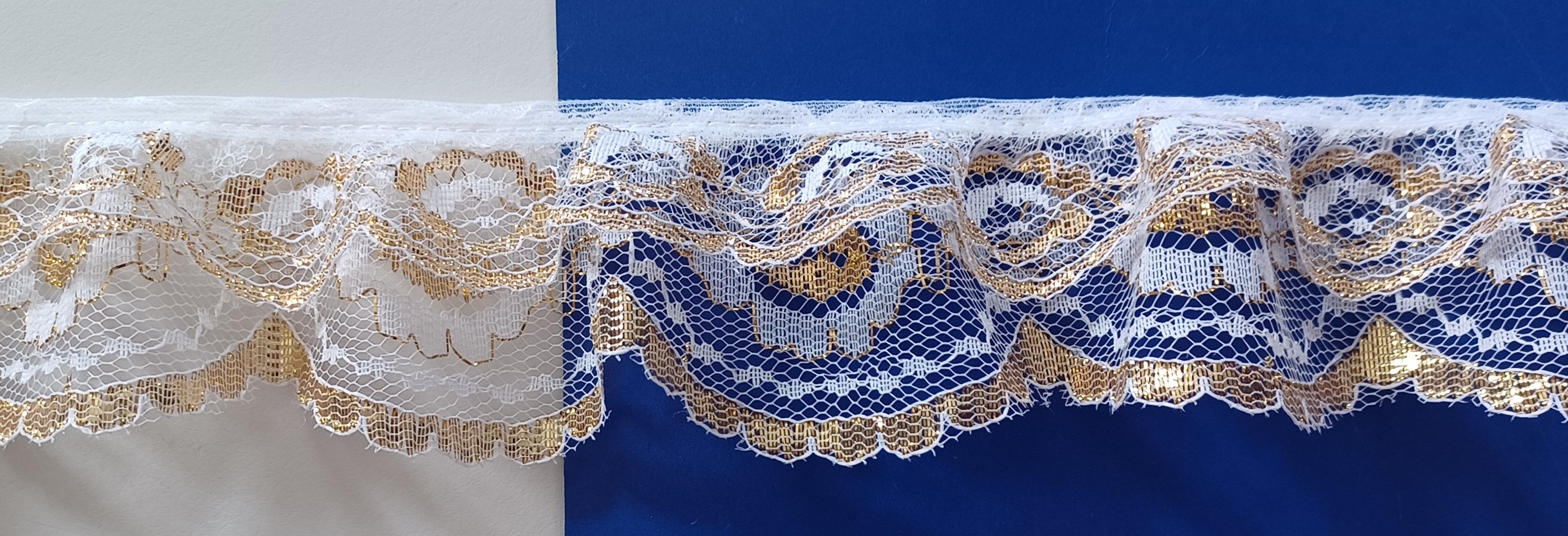 Double White/Gold 2" Metallic Lace