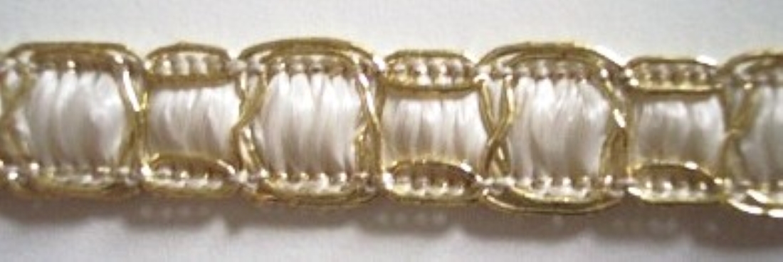 White Woven/Gold Metallic 5/8" Braid