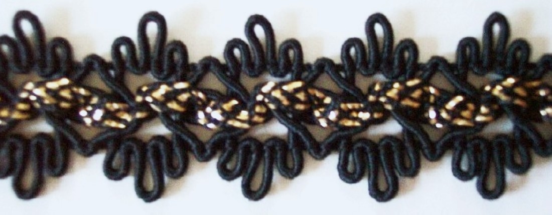 Black Polypro/Gold 1" Metallic Scroll