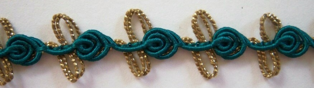 Teal Rosebraid/Gold 11/16" Loops