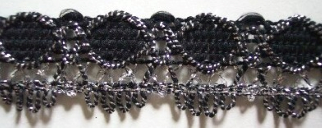 Silver Metallic/Black Woven 1" Loops Trim